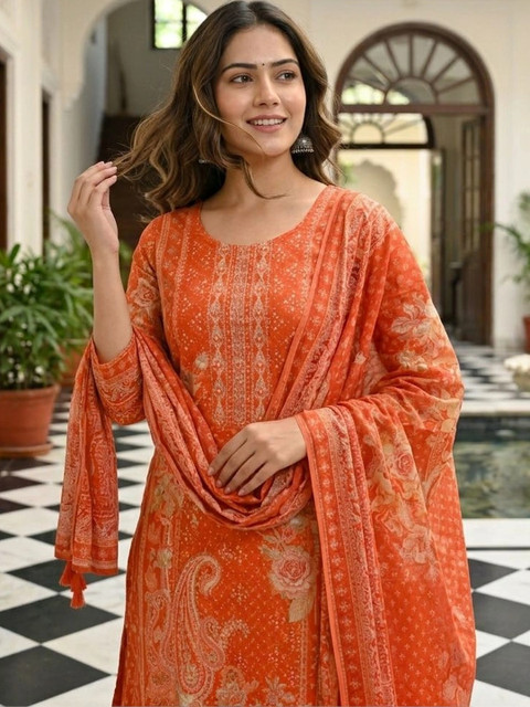 Anouk Women Ethnic Motifs Printed Regular Pure Cotton Kurta with Trousers & With Dupatta - Image 6