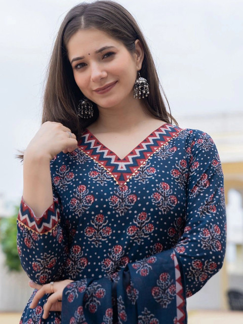 all about you Women Ethnic Motifs Printed Regular Kurta with Trousers & With Dupatta - Image 4