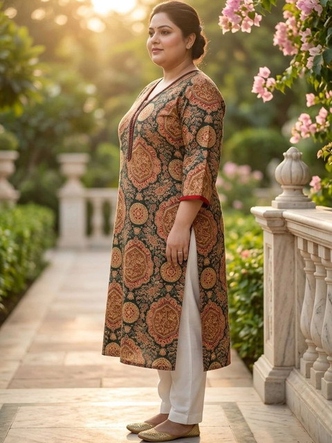 KALINI Women Ethnic Motifs Printed Thread Work Indie Prints Kurta - Image 7