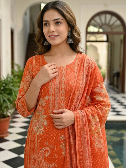 Anouk Women Ethnic Motifs Printed Regular Pure Cotton Kurta with Trousers & With Dupatta - Image 2