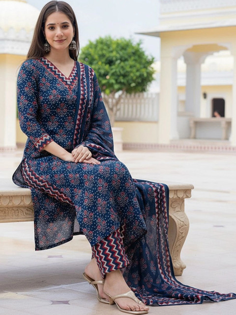all about you Women Ethnic Motifs Printed Regular Kurta with Trousers & With Dupatta - Image 6