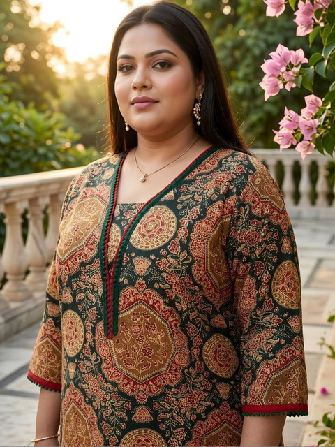 KALINI Women Ethnic Motifs Printed Thread Work Indie Prints Kurta - Image 6