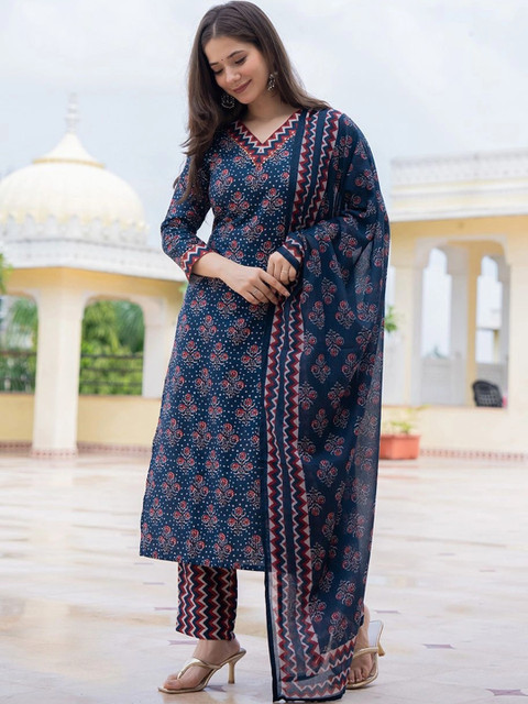 all about you Women Ethnic Motifs Printed Regular Kurta with Trousers & With Dupatta - Image 7