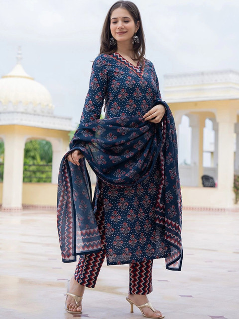 all about you Women Ethnic Motifs Printed Regular Kurta with Trousers & With Dupatta - Image 5