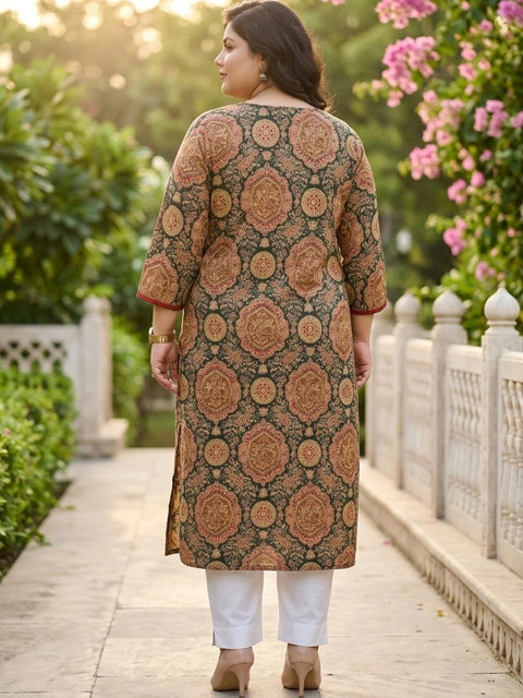 KALINI Women Ethnic Motifs Printed Thread Work Indie Prints Kurta - Image 5