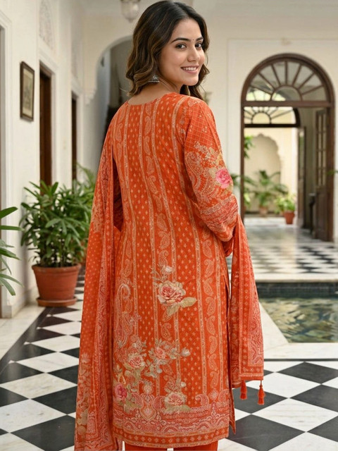 Anouk Women Ethnic Motifs Printed Regular Pure Cotton Kurta with Trousers & With Dupatta - Image 4