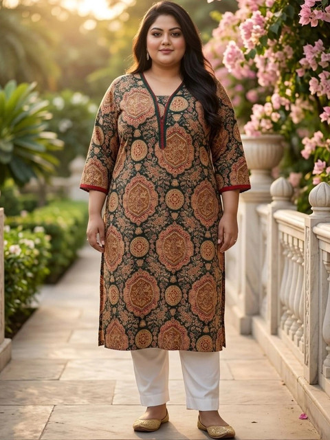 KALINI Women Ethnic Motifs Printed Thread Work Indie Prints Kurta - Image 4