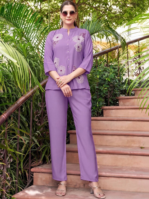 Milvia Floral Embroidered Top with Trousers