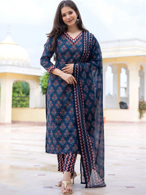 all about you Women Ethnic Motifs Printed Regular Kurta with Trousers & With Dupatta
