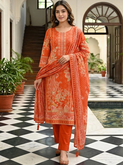 Anouk Women Ethnic Motifs Printed Regular Pure Cotton Kurta with Trousers & With Dupatta