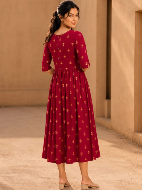 Avishya Ethnic Motifs Print A-Line Midi Dress - Image 6