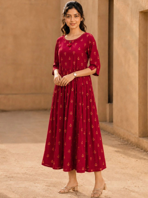 Avishya Ethnic Motifs Print A-Line Midi Dress - Image 3