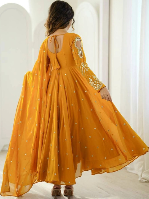 VASTRABELLA Women Embroidered Empire Mirror Work Silk Georgette Kurta with Palazzos & With Dupatta - Image 2