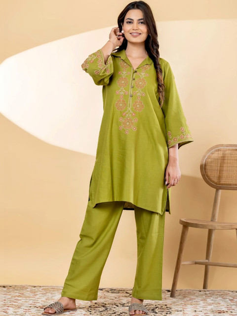 Readiprint Cotton Embroidered Tunic with Trousers