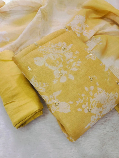 THE ASSTAG Printed Linen Semi-Stitched Dress Material