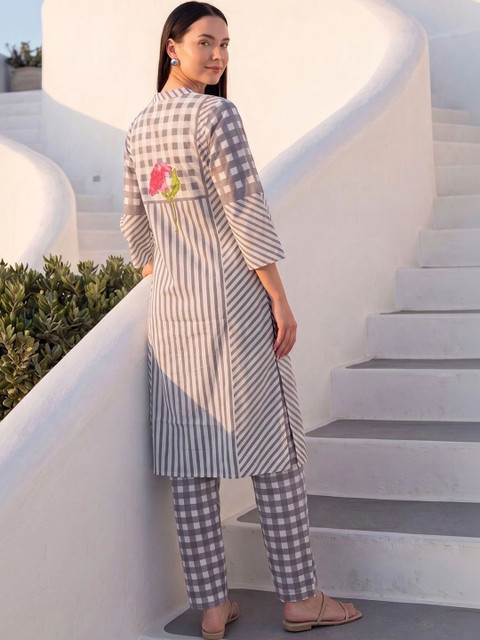 Indo Era Women Printed Regular Pure Cotton Kurta with Trousers - Image 3