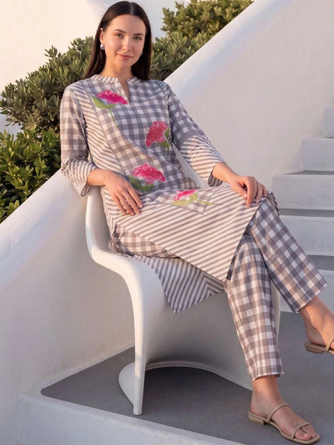 Indo Era Women Printed Regular Pure Cotton Kurta with Trousers - Image 2