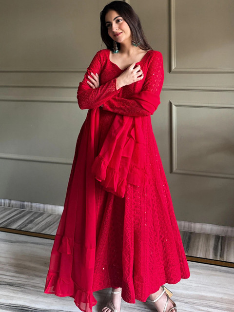 Manahashree fashion Women Ethnic Motifs Embroidered Empire Thread Work Kurta with Trousers & With Dupatta - Image 7