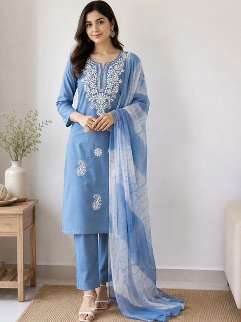 FABLIC Embroidered Pure Cotton Unstitched Dress Material