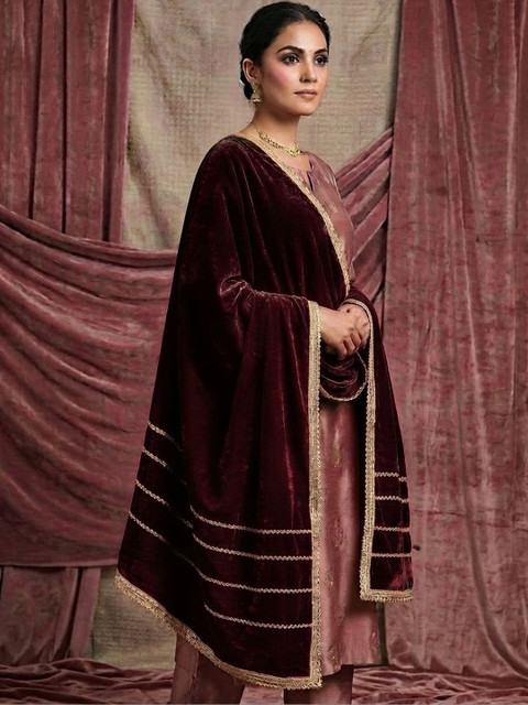 GLOBAL DRESS Velvet Blend Dupatta with Zari