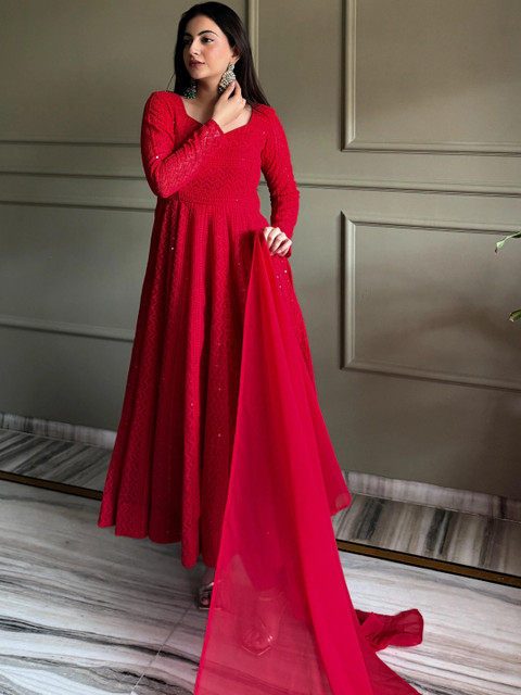 Manahashree fashion Women Ethnic Motifs Embroidered Empire Thread Work Kurta with Trousers & With Dupatta - Image 3