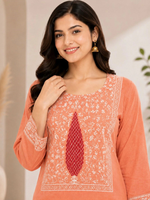 Panzora Women Ethnic Motifs Embroidered Regular Thread Work Pure Cotton Kurta with Trousers & With Dupatta - Image 4