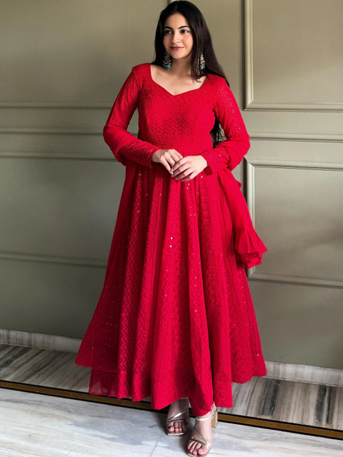 Manahashree fashion Women Ethnic Motifs Embroidered Empire Thread Work Kurta with Trousers & With Dupatta - Image 2