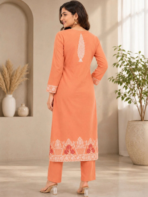 Panzora Women Ethnic Motifs Embroidered Regular Thread Work Pure Cotton Kurta with Trousers & With Dupatta - Image 2
