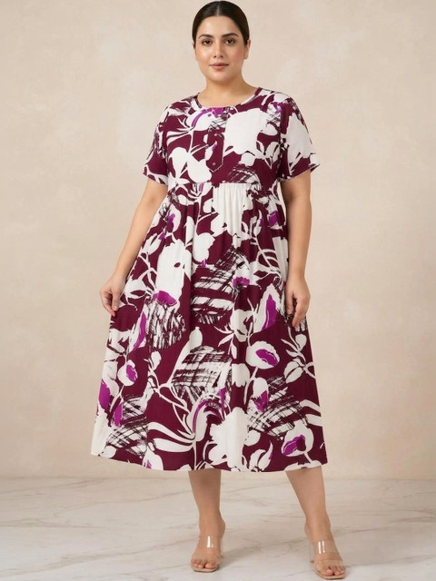 KALINI Floral Print A-Line Midi Dress