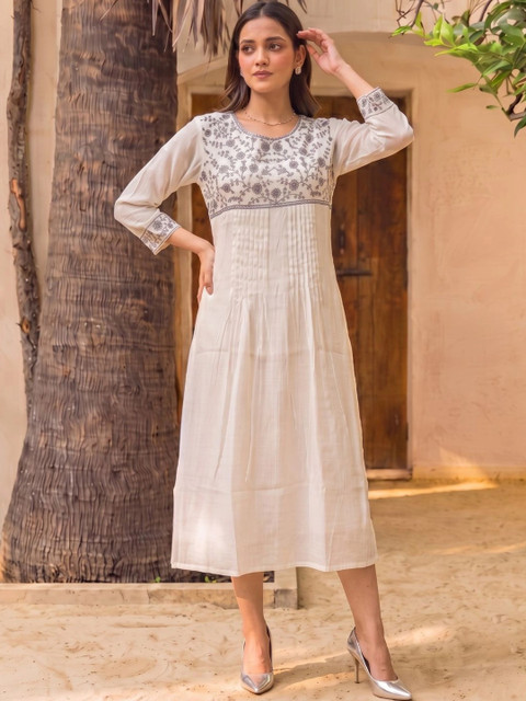 Rangita Floral Embroidered A-Line Midi Dress