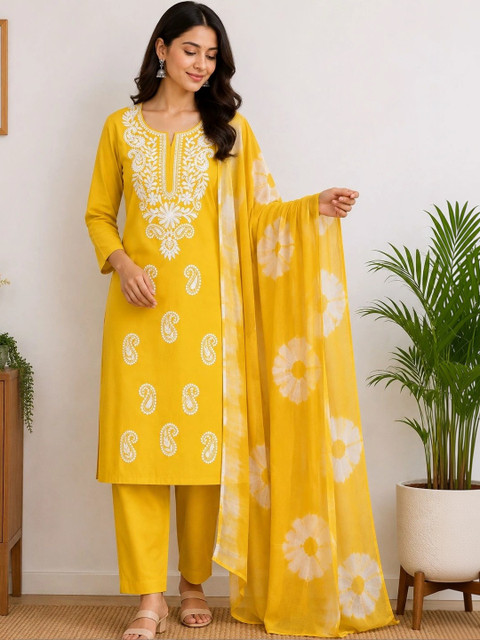 FABLIC Embroidered Pure Cotton Unstitched Dress Material
