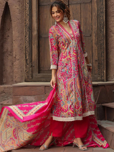 Sangria Women Paisley Printed Regular Kurta with Trousers & With Dupatta - Image 3