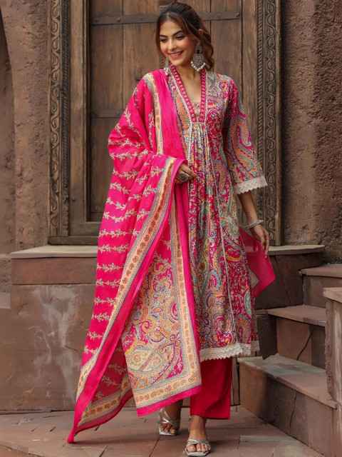 Sangria Women Paisley Printed Regular Kurta with Trousers & With Dupatta