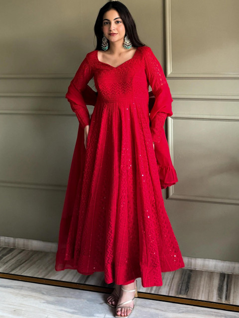 Manahashree fashion Women Ethnic Motifs Embroidered Empire Thread Work Kurta with Trousers & With Dupatta - Image 4