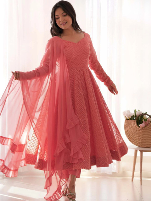 Manahashree fashion Women Ethnic Motifs Embroidered Empire Sequinned Kurta with Trousers & With Dupatta