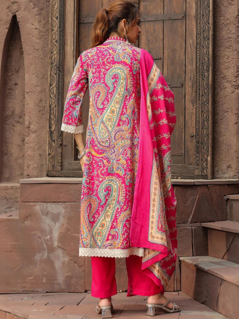 Sangria Women Paisley Printed Regular Kurta with Trousers & With Dupatta - Image 2