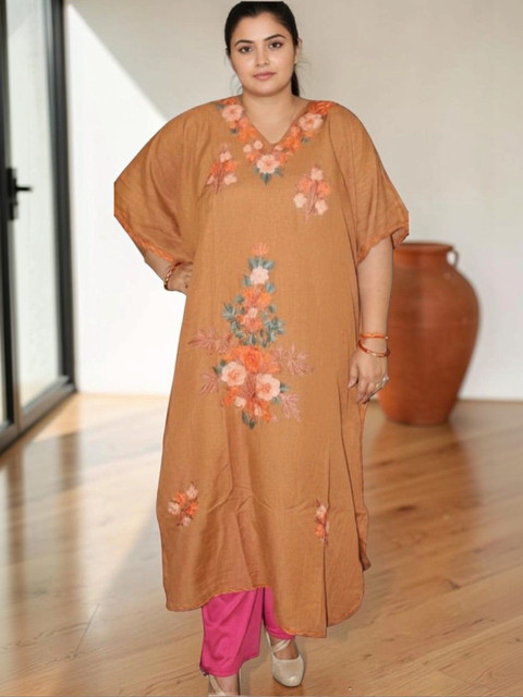 HAEMBY Floral Embroidered Kimono Sleeve Kaftan Maxi Dress