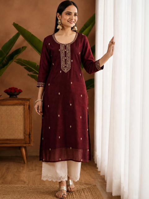 FORKEY Women Embroidered Thread Work Kurta