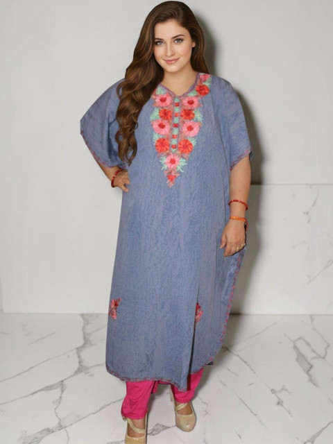 HAEMBY Floral Embroidered Kimono Sleeve Kaftan Maxi Dress