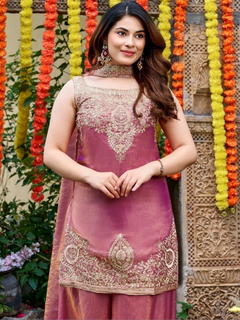 Morang Women Ethnic Motifs Embroidered Regular Kurta with Sharara & With Dupatta - Image 6
