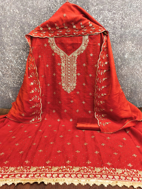 M FASHION Raw Silk Unstitched Dress Material - Image 2