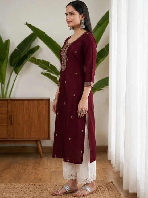 FORKEY Women Embroidered Thread Work Kurta - Image 2