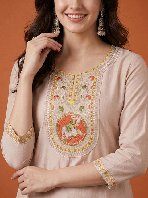 THE52 Women Ethnic Motifs Embroidered Regular Thread Work Kurta with Trousers & With Dupatta - Image 2