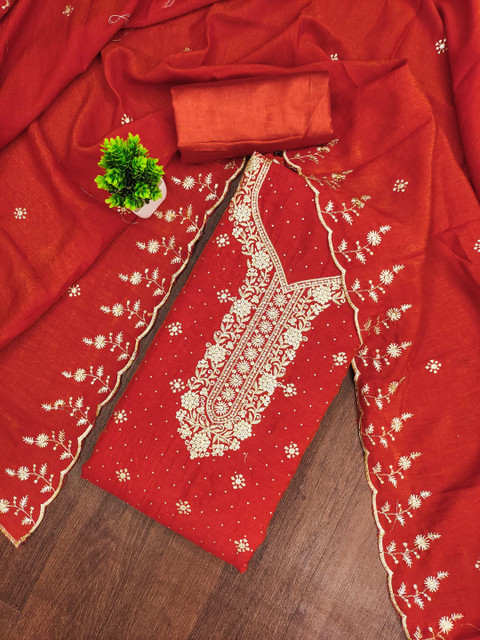 M FASHION Raw Silk Unstitched Dress Material - Image 3