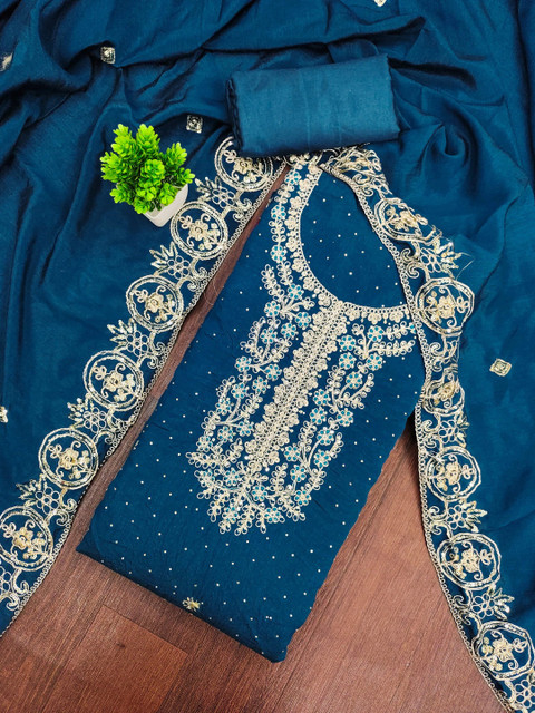 M FASHION Raw Silk Unstitched Dress Material - Image 3