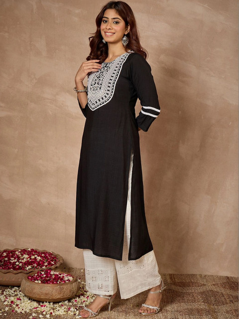Janasya Women Ethnic Motifs Embroidered Chikankari Kurta - Image 7