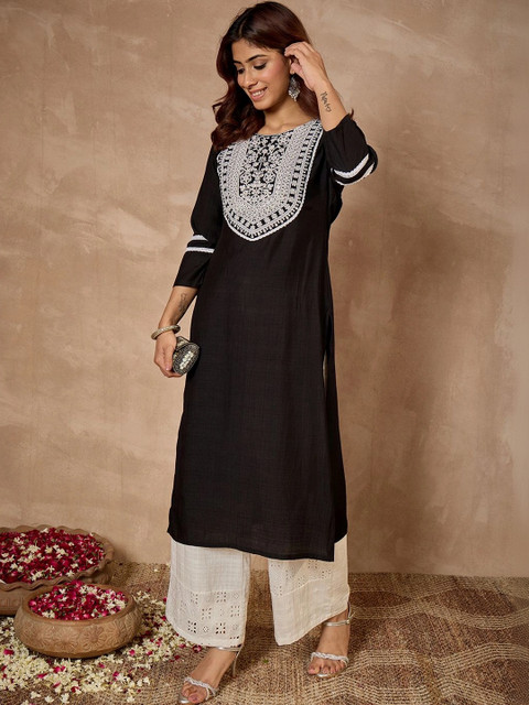 Janasya Women Ethnic Motifs Embroidered Chikankari Kurta