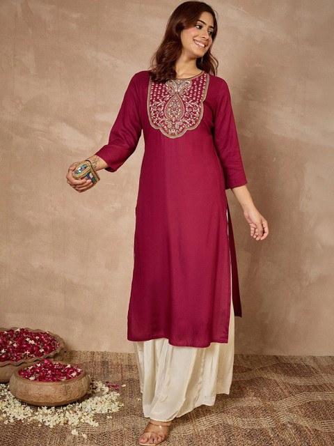 Janasya Women Ethnic Motifs Embroidered Thread Work Kurta