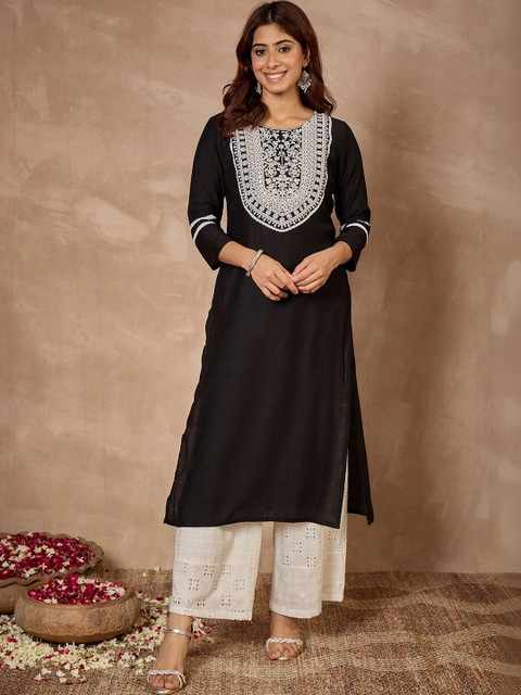 Janasya Women Ethnic Motifs Embroidered Chikankari Kurta - Image 2