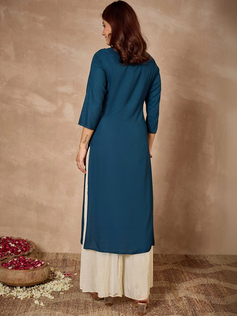 Janasya Women Floral Embroidered Thread Work Floral Kurta - Image 6